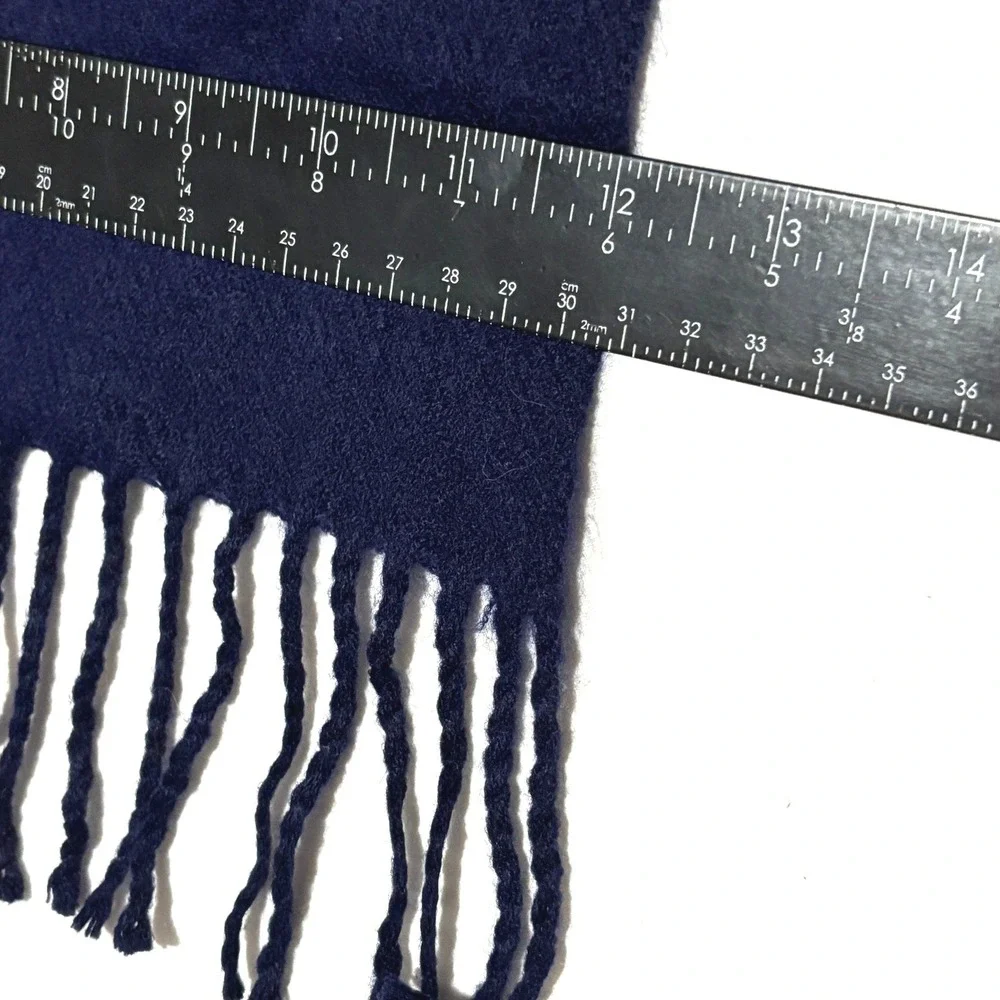 New Vtg Pierre‎ Cardin Scarf Unisex Navy Blue NEW Cashmere Finish Acrylic Fringe